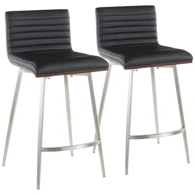 Lumisource Mason 26" Black Faux Leather Swivel Counter Stools Set Of 2
