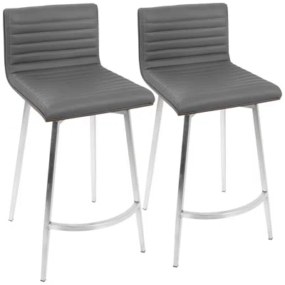 Lumisource Mason 26" Gray Faux Leather Swivel Counter Stools Set Of 2