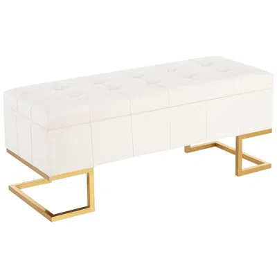 Lumisource Midas Storage Bench In Gold Steel And White Velvet By