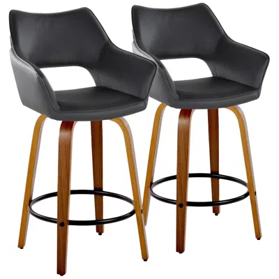 Lumisource Mustang Counter Stool In Walnut And Black Pu With By  Pair