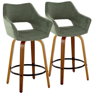 Lumisource Mustang Counter Stool Walnut Green Fabric With By  Pair