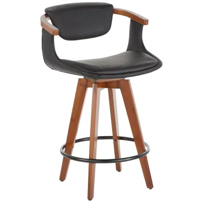 Lumisource Oracle Counter Stool In Bamboo And Black Faux Leather By