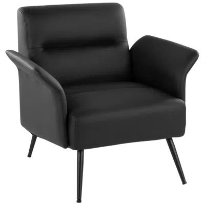 Lumisource Petal Accent Chair In Black Metal And Black Faux Leather By