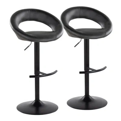 Lumisource Poppy Faux Leather Adjustable Bar Stools With Rounded T Footrest In Black,black