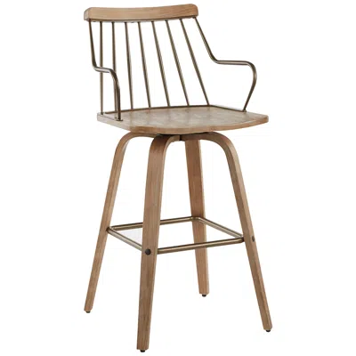 Lumisource Preston Spindle-back 26" White-washed Wood Swivel Seat Counter Stool