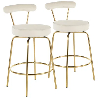 Lumisource Rhonda Glam Counter Stool Gold Metal Cream Velvet By  Pair
