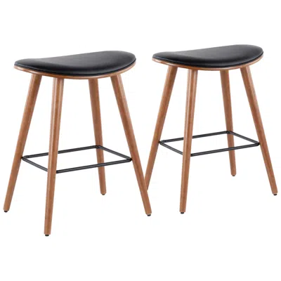 Lumisource Saddle Counter Stool In Walnut And Black Pu By  Pair