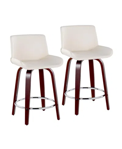 Lumisource Santi Mahogany Upholstered Swivel Counter Stool, Set Of 2 In White