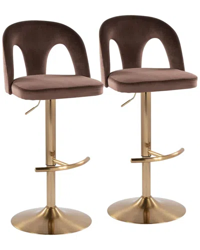 Lumisource Set Of 2 Ava Upholstered Adjustable Barstool In Brown