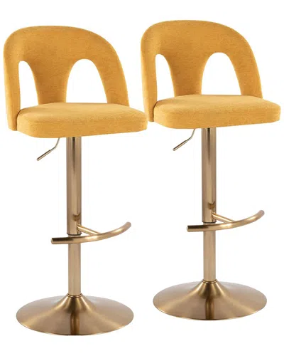 Lumisource Set Of 2 Ava Upholstered Adjustable Barstool In Gold