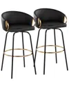 Lumisource Set Of 2 Claire 30in Contemporary/glam Fixed-height Swivel Bar  Stools With Footrest