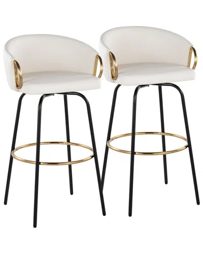 LUMISOURCE LUMISOURCE SET OF 2 CLAIRE 30IN CONTEMPORARY/GLAM FIXED-HEIGHT SWIVEL BAR  STOOLS WITH FOOTREST