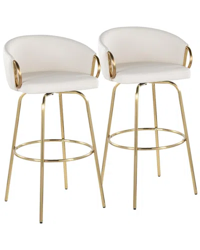 LUMISOURCE LUMISOURCE SET OF 2 CLAIRE 30IN CONTEMPORARY/GLAM FIXED-HEIGHT SWIVEL BAR  STOOLS WITH FOOTREST