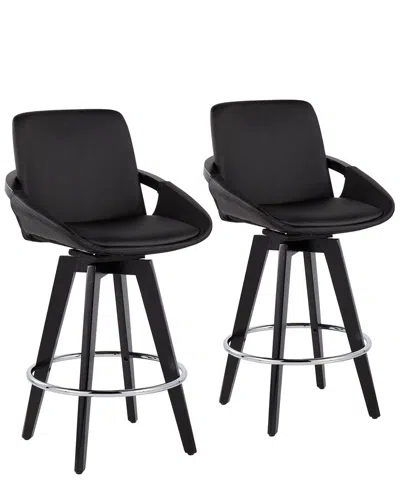 Lumisource Set Of 2 Cosmo Swivel Fixed-height Counter Stools In Black