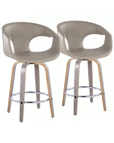 LUMISOURCE LUMISOURCE SET OF 2 CURVA 26IN CONTEMPORARY FIXED-HEIGHT COUNTER SWIVEL STOOLS  WITH FOOTREST