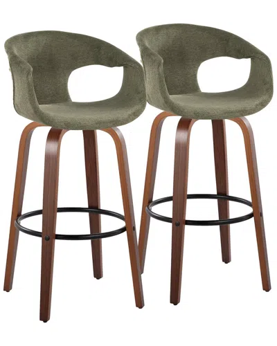 LUMISOURCE LUMISOURCE SET OF 2 CURVA 30IN MID-CENTURY MODERN FIXED-HEIGHT SWIVEL BAR  STOOLS WITH FOOTREST
