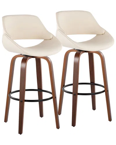 LUMISOURCE LUMISOURCE SET OF 2 FABRICO 30IN MID-CENTURY MODERN FIXED-HEIGHT SWIVEL BAR  STOOLS WITH FOOTREST