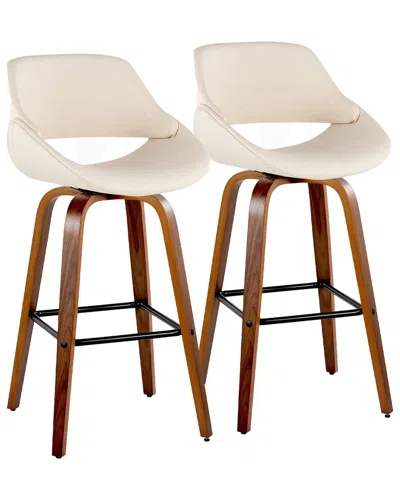 LUMISOURCE LUMISOURCE SET OF 2 FABRICO 30IN MID-CENTURY MODERN FIXED-HEIGHT SWIVEL BAR  STOOLS WITH FOOTREST