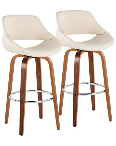 LUMISOURCE LUMISOURCE SET OF 2 FABRICO 30IN MID-CENTURY MODERN FIXED-HEIGHT SWIVEL BAR  STOOLS WITH FOOTREST