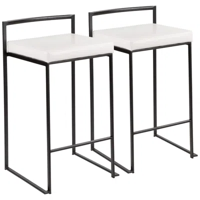 Lumisource Set Of 2 Fuji Counter Stool Black With White Pu Cushion By