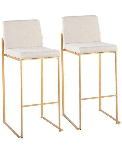 Lumisource Fuji High Back Barstool - Set Of 2 Beige In Gold