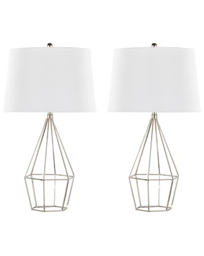 LUMISOURCE LUMISOURCE SET OF 2 GEOME 27IN CONTEMPORARY TABLE LAMPS WITH GRANDVIEW GALLERY  LINEN SHADE