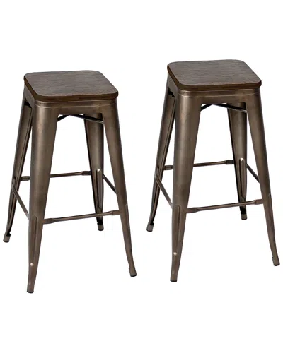Lumisource Set Of 2 Oregon Barstools In Brown