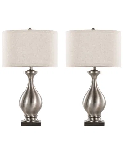 Lumisource Set Of 2 Pin 28in Contemporary Table Lamps With Grandview Gallery  Linen Shade