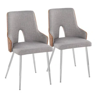Lumisource Stella Contemporary Accent/dining Chair In Chrome Metal, Walnut Wood And Light Grey Fabric By Lumiso