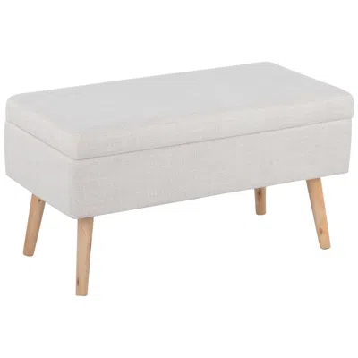 Lumisource Storage Contemporary Bench In Natural Wood And Beige Fabric By
