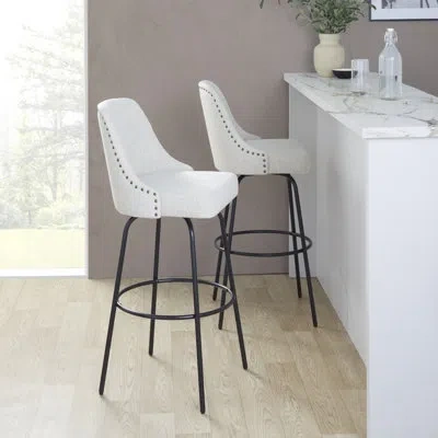 Lumisource Studded Marcel 30" Fixed-height Barstool With Metal Legs & Round Footrest - Set Of  2 In Cream,brass