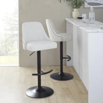 Lumisource Studded Marcel Adjustable Barstool With Rounded T Footrest - Set Of  2 In Cream,black