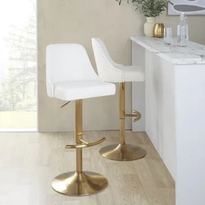 Lumisource Studded Marcel Adjustable Barstool With Rounded T Footrest - Set Of  2 In Gold,white