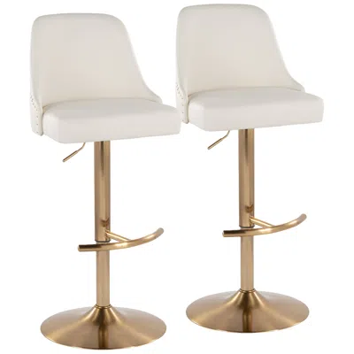 Lumisource Studded Marcel Barstool Gold Metal White Pu By  Pair