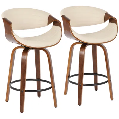 Lumisource Symphony Counter Stool In Walnut And Cream Faux Leather By  Pair