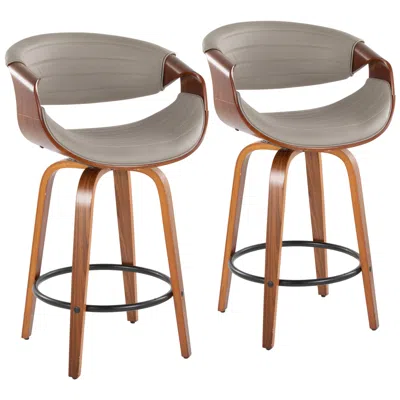 Lumisource Symphony Counter Stool In Walnut And Grey Faux Leather By  Pair