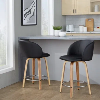 Lumisource Terrance Fixed-height Bar & Counter Stools With Bent Wood Legs & Round Footrest In Black Seat,zebra Frame
