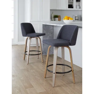 Lumisource Thea 26" Fixed-height Counter Stools With Bent Wood Legs & Round Footrest In Black