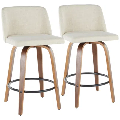 Lumisource Toriano Counter Stool In Walnut And Cream Fabric By  Pair In Multi