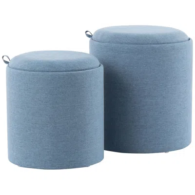 Lumisource Tray Blue Fabric Nesting Ottomans Set Of 2