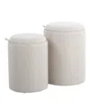 Lumisource Tray Contemporary Nesting Ottoman Set In Fabric And Wood By  In Cream Fabric,natural Wood