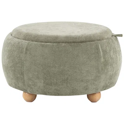 Lumisource Tray Pouf Storage Ottoman In Natural Wood And Green Fabric By