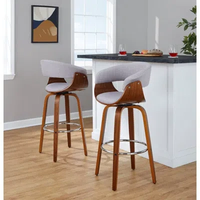 Lumisource Vintage Mod 30" Fixed-height Barstool - Set Of 2 In Walnut,chrome