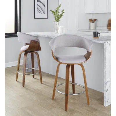 Lumisource Vintage Mod Fixed-height Counter Stool - Set Of 2 In Walnut,chrome