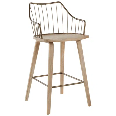 Lumisource Winston Counter Stool Whitewashed Wood Antique Copper Metal By