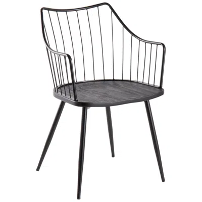 Lumisource Winston Farmhouse Chair In Black Metal And Black Wood By
