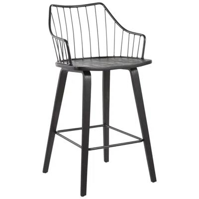 Lumisource Winston Farmhouse Counter Stool In Black Wood And Black Metal By