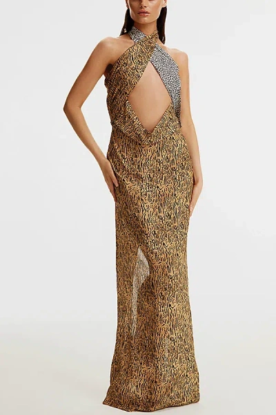 Luna B Animal Print Dress In Brass, Women's At Urban Outfitters In Gold