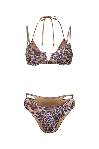 Luna B Women's Brown Kiara Bikini Printed Leopard
