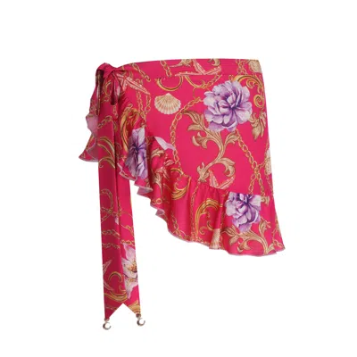 Luna B Women's Euros Floral Fuchia Short Pareo In Pink